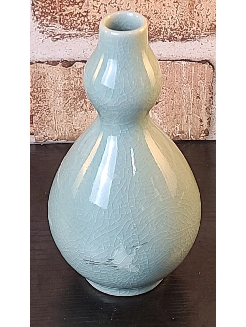 Vtg Celadon Crackle Glaze Double Gourd Vase Sz 6